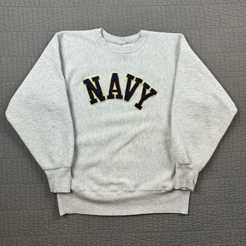 Vintage 90s Champion Reverse Weave US Navy Crewneck‎ Sweatshirt Men Large Gray